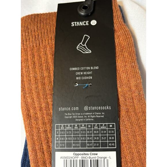 Stance Opposites Crew Socks L NWT Burnt Orange Navy Color BlockMid Cushion - Picture 4 of 4